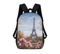 QMNALP 17-Inch Laptop Backpack for Women & Men,Large Capacity EDC Daypack,cute Paris Eiffel Tower with Flowers Printed Travel Backpack Fits Computer,Books,Daily Essentials