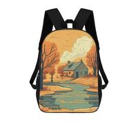 QMNALP 17-Inch Laptop Backpack for Women & Men,Large Capacity EDC Daypack,cute River in Front of House Printed Travel Backpack Fits Computer,Books,Daily Essentials
