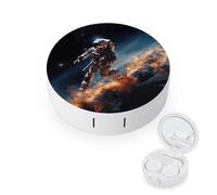 QMNALP Contact Lens Case Portable Travel Kit,cute Contact Lens Cases with Mirror Astronaut Flying in Space Printed Contact Lenses Applicator Removal Tool Kit