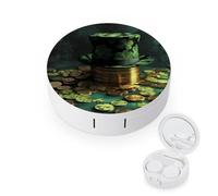 QMNALP Contact Lens Case Portable Travel Kit,cute Contact Lens Cases with Mirror Green Hat And Gold Coins Printed Contact Lenses Applicator Removal Tool Kit
