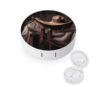 QMNALP Contact Lens Case Portable Travel Kit,cute Contact Lens Cases with Mirror Horse Saddle with A Cowboy Hat Printed Contact Lenses Applicator Removal Tool Kit