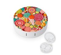 QMNALP Contact Lens Case Portable Travel Kit,cute Contact Lens Cases with Mirror Lollipops Pattern Printed Contact Lenses Applicator Removal Tool Kit