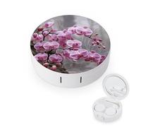QMNALP Contact Lens Case Portable Travel Kit,cute Contact Lens Cases with Mirror Pink Orchid Printed Contact Lenses Applicator Removal Tool Kit