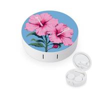 QMNALP Contact Lens Case Portable Travel Kit,cute Contact Lens Cases with Mirror Two Hibiscus Flowers Printed Contact Lenses Applicator Removal Tool Kit
