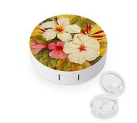 QMNALP Contact Lens Case Portable Travel Kit,cute Contact Lens Cases with Mirror White Hibiscus Flower Printed Contact Lenses Applicator Removal Tool Kit