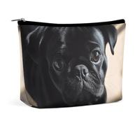 QMNALP Large Capacity Small Makeup Bag for Purse Portable Travel Toiletry Bag Boho Big Black Pug Dog Puppy Printed Makeup Pouch,Gifts for Women