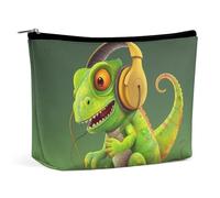 QMNALP Large Capacity Small Makeup Bag for Purse Portable Travel Toiletry Bag Boho Big Chameleon Listen Music Printed Makeup Pouch,Gifts for Women