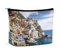 QMNALP Large Capacity Small Makeup Bag for Purse Portable Travel Toiletry Bag Boho Big Cinque Terre Scenery Printed Makeup Pouch,Gifts for Women