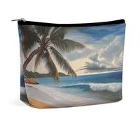 QMNALP Large Capacity Small Makeup Bag for Purse Portable Travel Toiletry Bag Boho Big Coconut Palm Tree Sandy Beach Printed Makeup Pouch,Gifts for Women