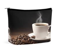 QMNALP Large Capacity Small Makeup Bag for Purse Portable Travel Toiletry Bag Boho Big Coffee Cup And Coffee Beans Printed Makeup Pouch,Gifts for Women