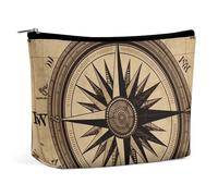 QMNALP Large Capacity Small Makeup Bag for Purse Portable Travel Toiletry Bag Boho Big Compass Wind Road Map Printed Makeup Pouch,Gifts for Women