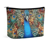 QMNALP Large Capacity Small Makeup Bag for Purse Portable Travel Toiletry Bag Boho Big Elegant Peacock Printed Makeup Pouch,Gifts for Women