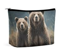 QMNALP Large Capacity Small Makeup Bag for Purse Portable Travel Toiletry Bag Boho Big Encounter Animal Bear Printed Makeup Pouch,Gifts for Women