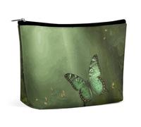 QMNALP Large Capacity Small Makeup Bag for Purse Portable Travel Toiletry Bag Boho Big Green Forest Butterfly Printed Makeup Pouch,Gifts for Women