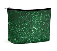 QMNALP Large Capacity Small Makeup Bag for Purse Portable Travel Toiletry Bag Boho Big Green Sequin Sparkle Printed Makeup Pouch,Gifts for Women