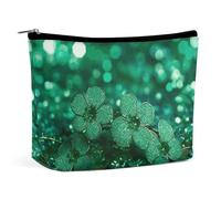 QMNALP Large Capacity Small Makeup Bag for Purse Portable Travel Toiletry Bag Boho Big Green Sparkly Spring Printed Makeup Pouch,Gifts for Women