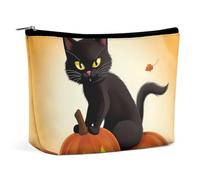 QMNALP Large Capacity Small Makeup Bag for Purse Portable Travel Toiletry Bag Boho Big Halloween Black Cats Pumpkin Printed Makeup Pouch,Gifts for Women