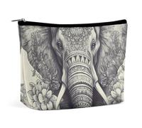 QMNALP Large Capacity Small Makeup Bag for Purse Portable Travel Toiletry Bag Boho Big Hand Drawn Elephant Printed Makeup Pouch,Gifts for Women