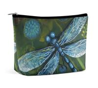 QMNALP Large Capacity Small Makeup Bag for Purse Portable Travel Toiletry Bag Boho Big Hand Painted Blue Dragonfly Printed Makeup Pouch,Gifts for Women