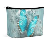 QMNALP Large Capacity Small Makeup Bag for Purse Portable Travel Toiletry Bag Boho Big Light Blue Butterfly Printed Makeup Pouch,Gifts for Women