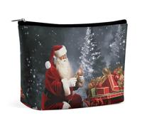 QMNALP Large Capacity Small Makeup Bag for Purse Portable Travel Toiletry Bag Boho Big Merry Christmas Santa's Printed Makeup Pouch,Gifts for Women