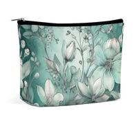QMNALP Large Capacity Small Makeup Bag for Purse Portable Travel Toiletry Bag Boho Big Mint Green Floral Printed Makeup Pouch,Gifts for Women