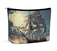QMNALP Large Capacity Small Makeup Bag for Purse Portable Travel Toiletry Bag Boho Big Nautical Sailboat Printed Makeup Pouch,Gifts for Women