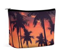 QMNALP Large Capacity Small Makeup Bag for Purse Portable Travel Toiletry Bag Boho Big Palm Tree Summer Sunset Printed Makeup Pouch,Gifts for Women
