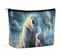 QMNALP Large Capacity Small Makeup Bag for Purse Portable Travel Toiletry Bag Boho Big Polar Bears Northern Lights Printed Makeup Pouch,Gifts for Women