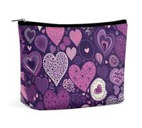 QMNALP Large Capacity Small Makeup Bag for Purse Portable Travel Toiletry Bag Boho Big Purple Heart Shape Printed Makeup Pouch,Gifts for Women