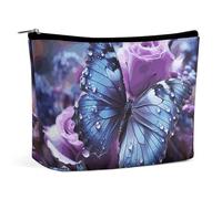 QMNALP Large Capacity Small Makeup Bag for Purse Portable Travel Toiletry Bag Boho Big Purple Rose And Butterfly Printed Makeup Pouch,Gifts for Women
