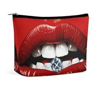 QMNALP Large Capacity Small Makeup Bag for Purse Portable Travel Toiletry Bag Boho Big Red Lips with Diamond Printed Makeup Pouch,Gifts for Women
