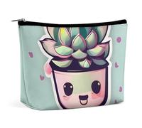QMNALP Large Capacity Small Makeup Bag for Purse Portable Travel Toiletry Bag Boho Big Smiling Succulents Printed Makeup Pouch,Gifts for Women