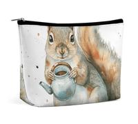 QMNALP Large Capacity Small Makeup Bag for Purse Portable Travel Toiletry Bag Boho Big Squirrel Holding Teapot Printed Makeup Pouch,Gifts for Women