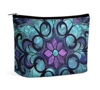 QMNALP Large Capacity Small Makeup Bag for Purse Portable Travel Toiletry Bag Boho Big Stained Glass Pattern Printed Makeup Pouch,Gifts for Women