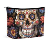 QMNALP Large Capacity Small Makeup Bag for Purse Portable Travel Toiletry Bag Boho Big Sugar Skulls Printed Makeup Pouch,Gifts for Women