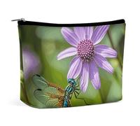 QMNALP Large Capacity Small Makeup Bag for Purse Portable Travel Toiletry Bag Boho Big Vintage Flower Plant Dragonfly Printed Makeup Pouch,Gifts for Women