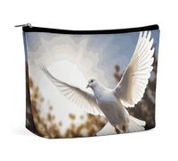 QMNALP Large Capacity Small Makeup Bag for Purse Portable Travel Toiletry Bag Boho Big White Dove Flying in The Sun Printed Makeup Pouch,Gifts for Women