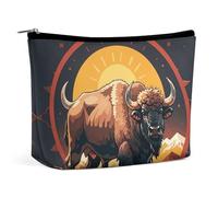 QMNALP Large Capacity Small Makeup Bag for Purse Portable Travel Toiletry Bag Boho Big Wild American Bison Mountains Printed Makeup Pouch,Gifts for Women