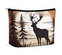 QMNALP Large Capacity Small Makeup Bag for Purse Portable Travel Toiletry Bag Boho Big Wild Elk Silhouette Printed Makeup Pouch,Gifts for Women