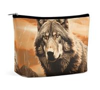 QMNALP Large Capacity Small Makeup Bag for Purse Portable Travel Toiletry Bag Boho Big Wolf in The Sun Printed Makeup Pouch,Gifts for Women