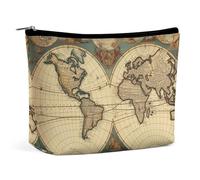 QMNALP Large Capacity Small Makeup Bag for Purse Portable Travel Toiletry Bag Boho Big World Map Retro Printed Makeup Pouch,Gifts for Women