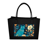 QMNALP Large Felt Tote Bag,cute Grocery Handbag Organizer for Work,Gym Cat in The Wild Printed Lunch Bag, Black-cat in the Wild, One Size