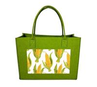 QMNALP Large Felt Tote Bag,cute Grocery Handbag Organizer for Work,Gym Corn on The Cob Image Printed Lunch Bag, Light Green-corn on the Cob Image, One Size