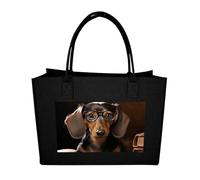 QMNALP Large Felt Tote Bag,cute Grocery Handbag Organizer for Work,Gym Dachshund Book Printed Lunch Bag, Black-dachshund Book, One Size