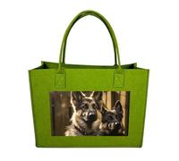 QMNALP Large Felt Tote Bag,cute Grocery Handbag Organizer for Work,Gym German Shepherd Printed Lunch Bag, Light Green-german Shepherd, One Size