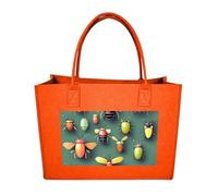 QMNALP Large Felt Tote Bag,cute Grocery Handbag Organizer for Work,Gym Insect Atlas Printed Lunch Bag, Fruit Orange-insect Atlas, One Size