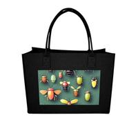 QMNALP Large Felt Tote Bag,cute Grocery Handbag Organizer for Work,Gym Insect Atlas Printed Lunch Bag, Black-insect Atlas, One Size
