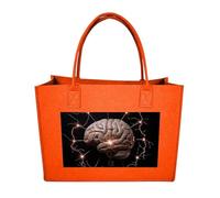 QMNALP Large Felt Tote Bag,cute Grocery Handbag Organizer for Work,Gym Lightning And Brain Printed Lunch Bag, Fruit Orange-lightning and Brain, One Size