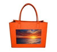 QMNALP Large Felt Tote Bag,cute Grocery Handbag Organizer for Work,Gym Sea And Sunset Printed Lunch Bag, Fruit Orange-sea and Sunset, One Size